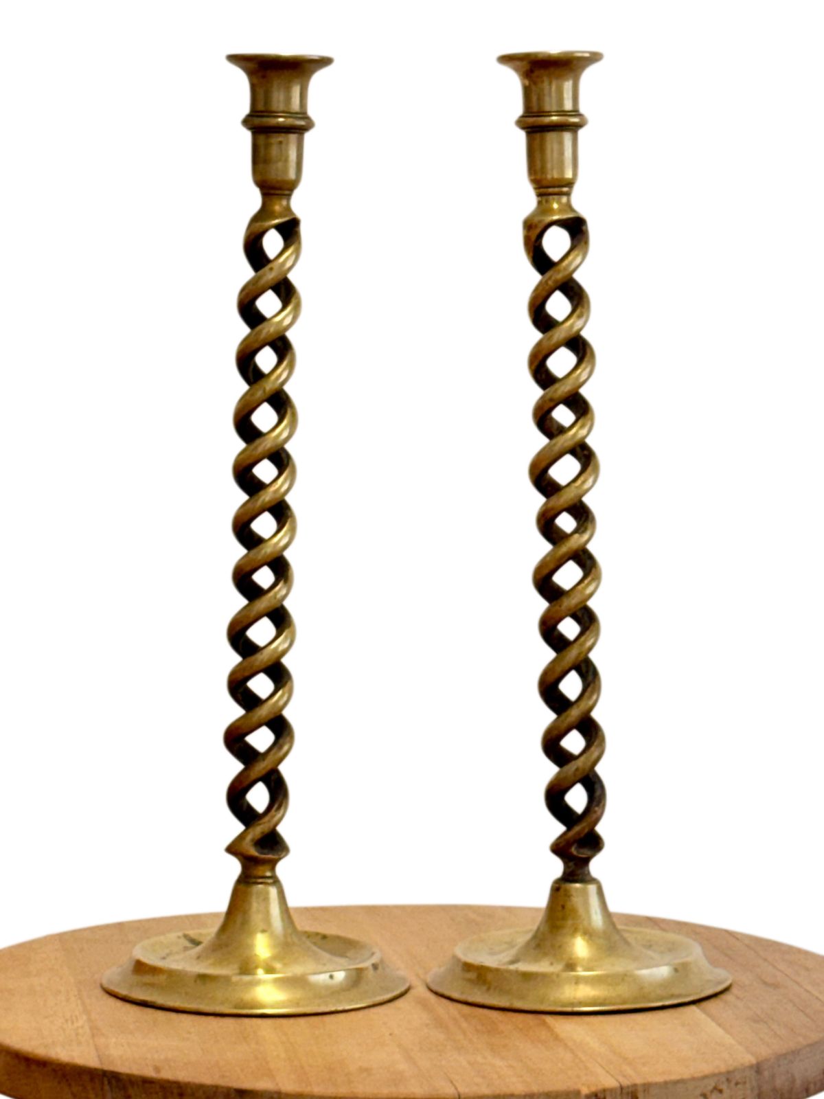 Pair Of 19th Century Victorian Barley Twist Brass Candlestick Holders photo vintage