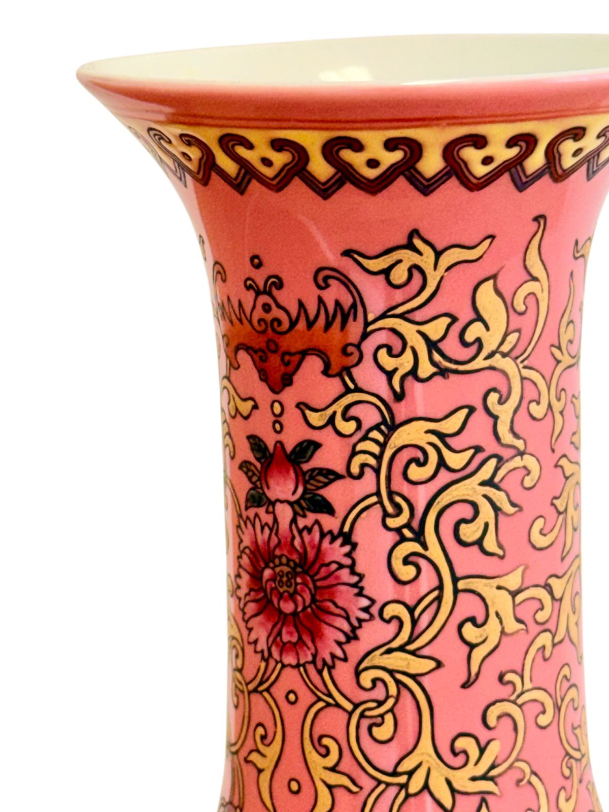 Chinese Famille Rose Pink Butterfly Vase, Qianlong Mark, Gold Accents photo buy