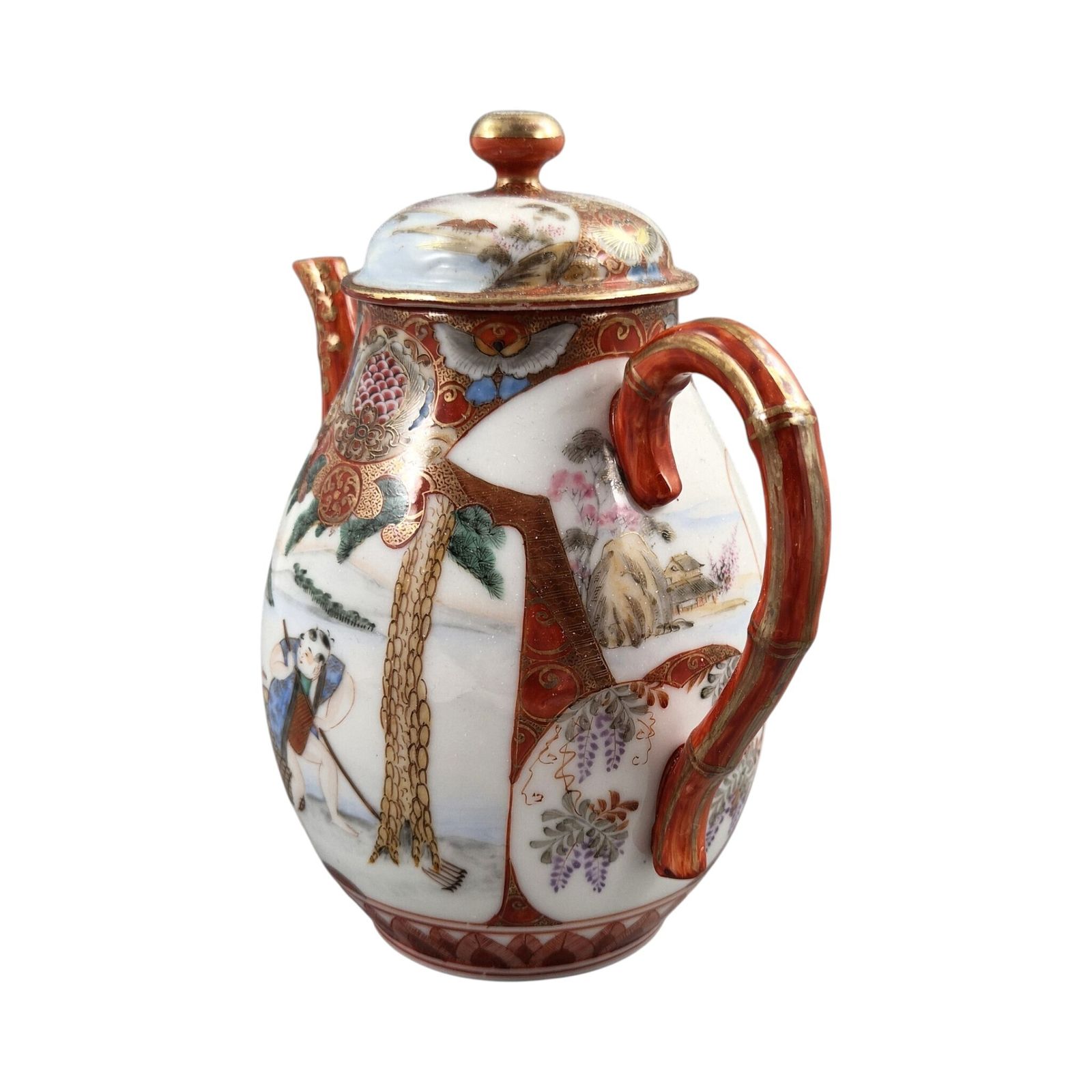 Meiji Kutani Theepot Met Bamboehengsel En Decoratieve Vaasstandaard, ca. 1890 photo buy
