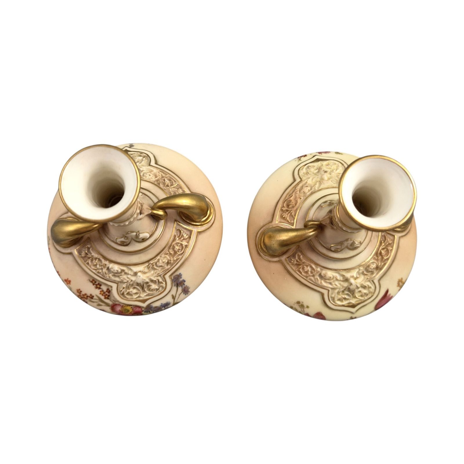 Royal Worcester Dolphin Handled Blush Ivory Vase Pair, Persian Range, 1902-1903 photo 599.98
