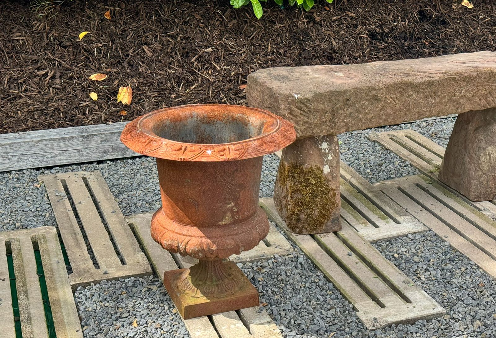 Large Pair Cast Iron Victorian Rococo Style Garden Urn Planters Late 20th Century photo vinterior