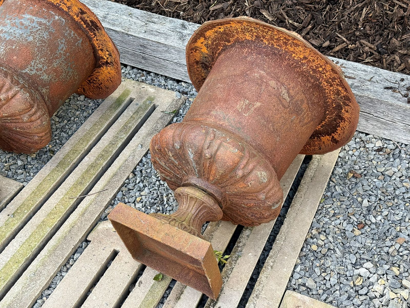 Garden Decor Large Pair Cast Iron Victorian Rococo Style Garden Urn Planters Late 20th Century photo