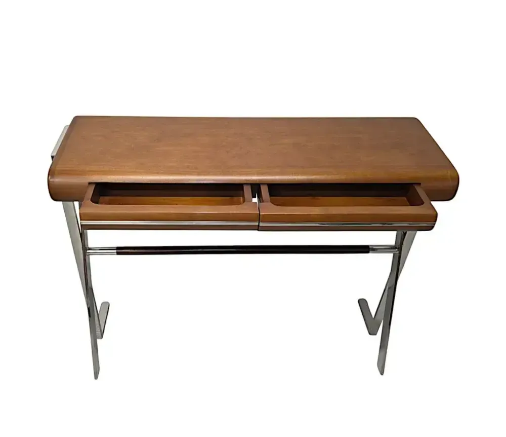 Zeer fraaie consoletafel in mid-century stijl, walnoot en chroom photo 1295.0