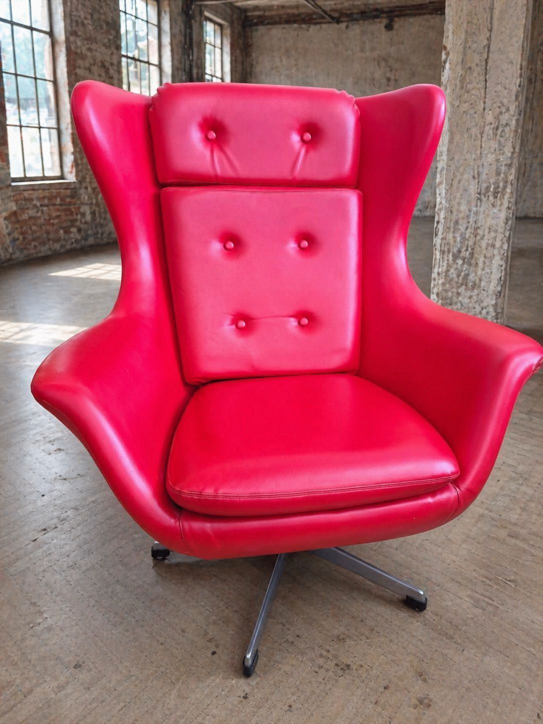 Pair Of High Back Swivel Lounge Chairs Scandinavian Modern Leather & Aluminum By Up Závody Rousínov 1960s Czechoslovakia photo for sale