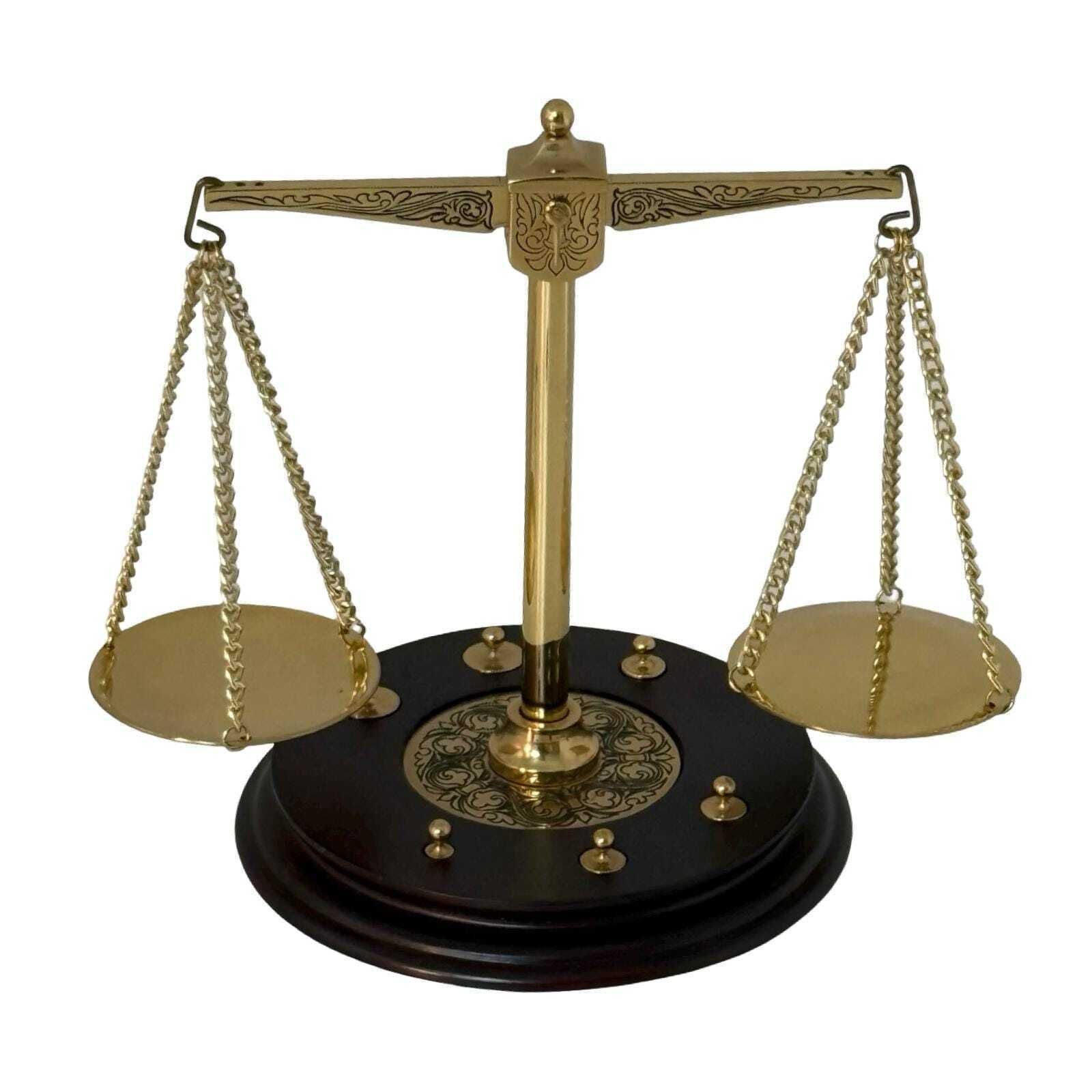 Franklin Mint   Balance Scale   Gold Plated Brass On Wooden Mount   1987