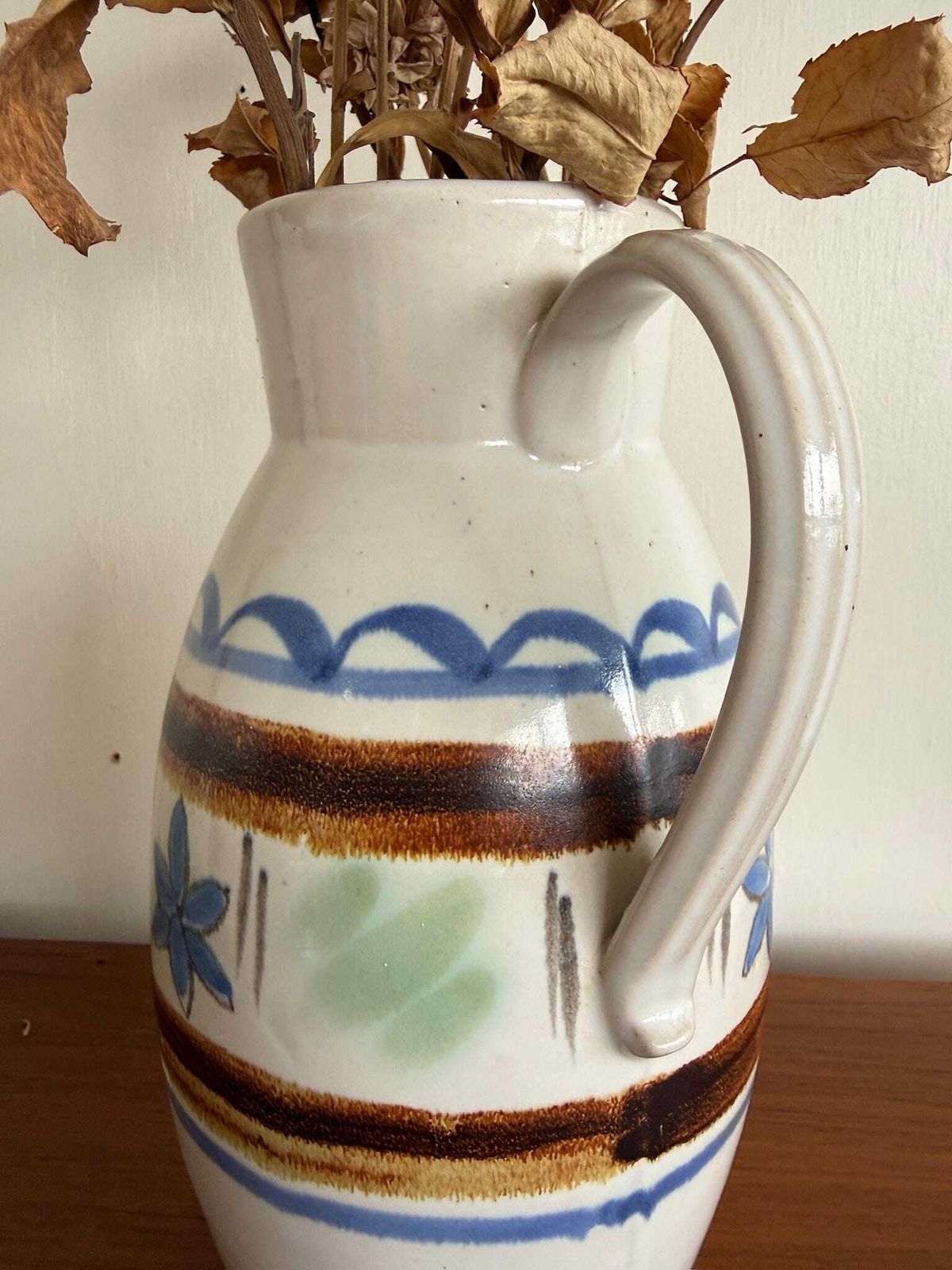 Large Vintage Stoneware Pitcher Jug Vase Buchan Portobello Model 185/60 Floral Motif photo for sale