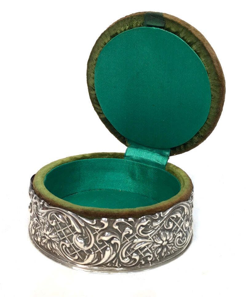 Antique Edwardian Art Nouveau Birmingham Sterling Silver Pin Cushion Box C.1905 photo 135.0