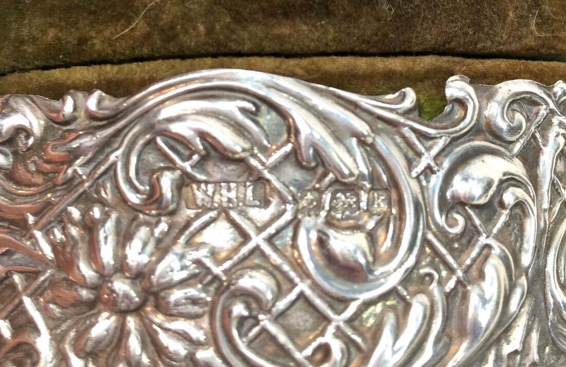 Antique Edwardian Art Nouveau Birmingham Sterling Silver Pin Cushion Box C.1905 photo vintage