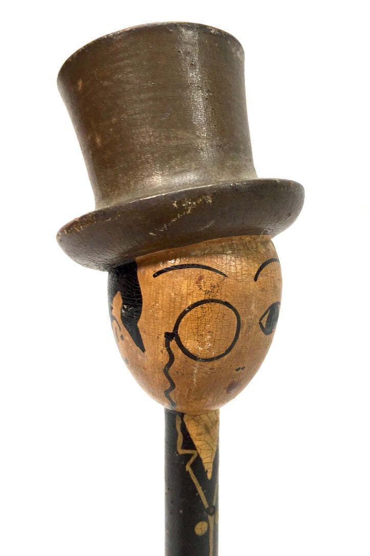 Antique Wooden Hand Painted Tabletop Hat Stand / Top Hat Figurine& C.1920 photo Home Decor