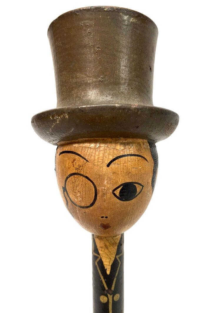 Antique Wooden Hand Painted Tabletop Hat Stand / Top Hat Figurine& C.1920 photo vinterior