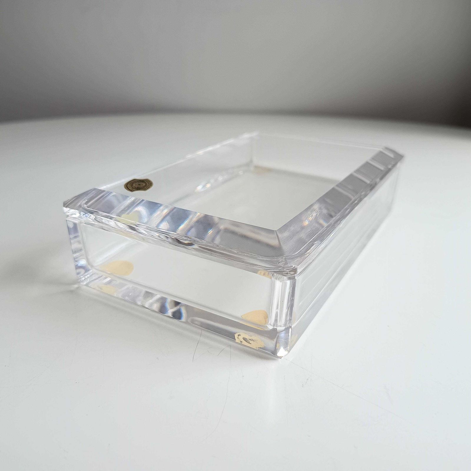 Midcentury Modernist Val St Lambert Clear Crystal Glass Cigar Or Jewelry Box, Art Deco Style photo Home Decor