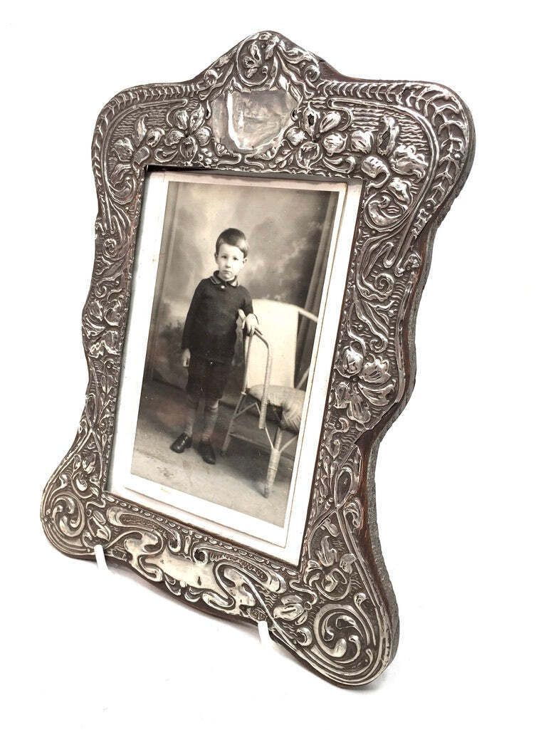 Antique Edwardian Wooden & Sterling Silver Photo Frame Art Nouveau Chester C1905