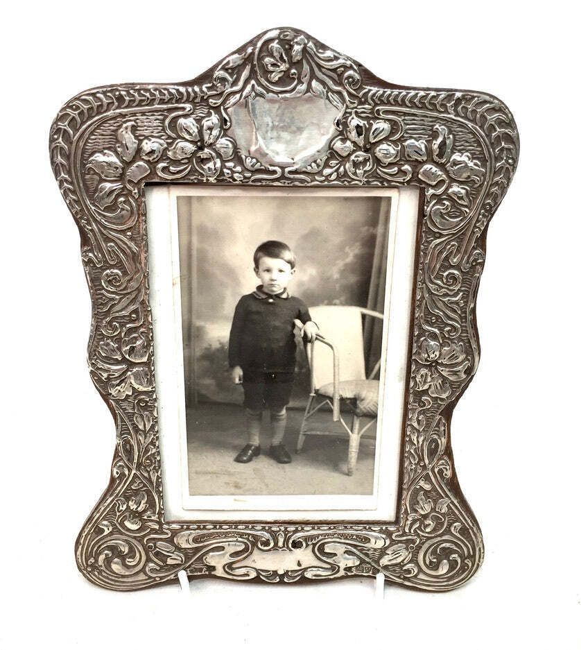 Antique Edwardian Wooden & Sterling Silver Photo Frame Art Nouveau Chester C1905 photo furniture