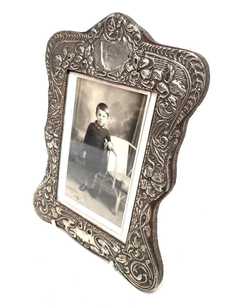 Antique Edwardian Wooden & Sterling Silver Photo Frame Art Nouveau Chester C1905 photo for sale