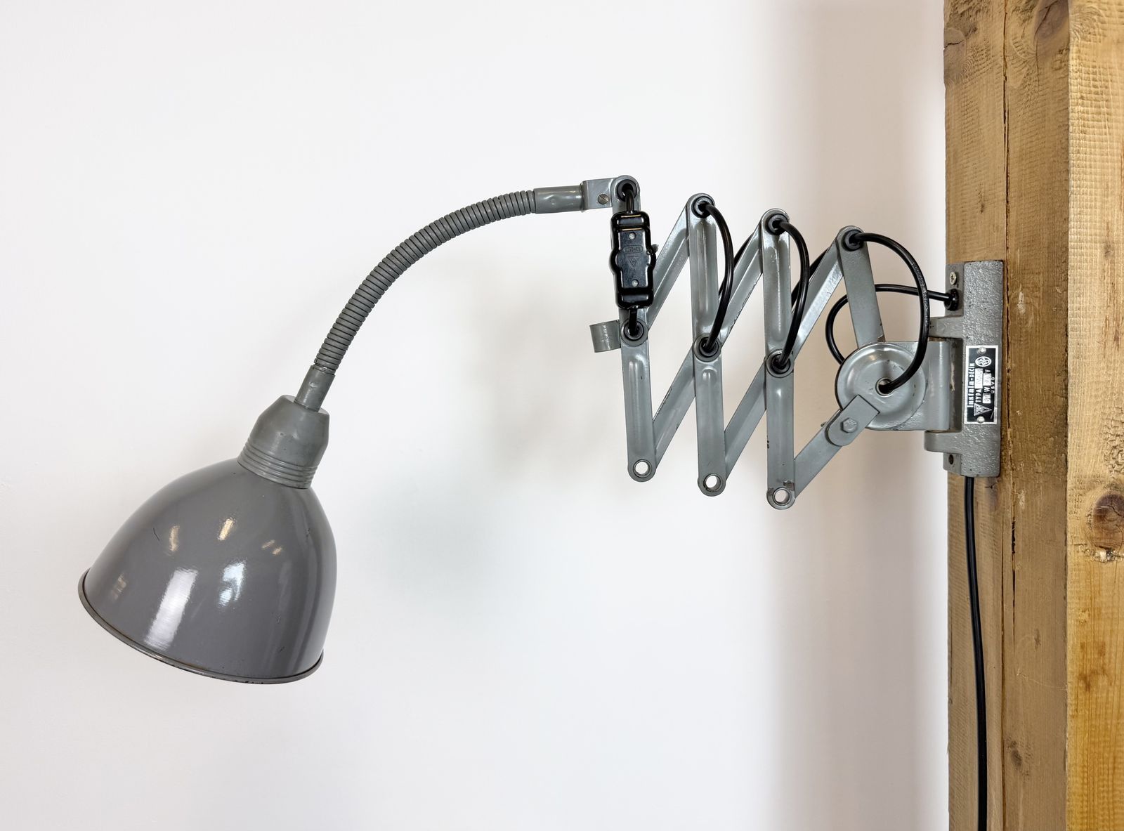 Grey Industrial Gooseneck Scissor Wall Lamp From Elektroinstala, 1960s photo furniture