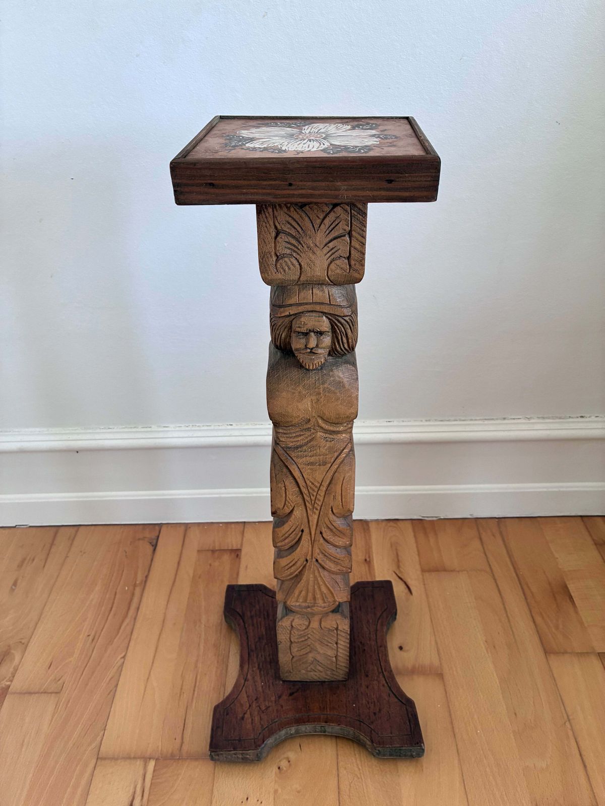 Vintage Folk Art Carved Wooden Plant Stand