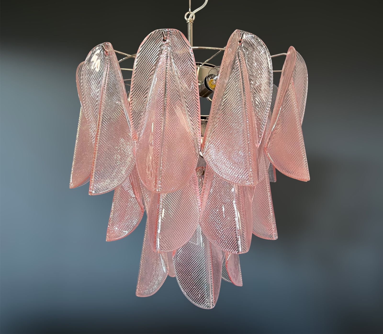 Italian Vintage Murano Chandelier   Mazzega   23 "Rondini" Pink Glass