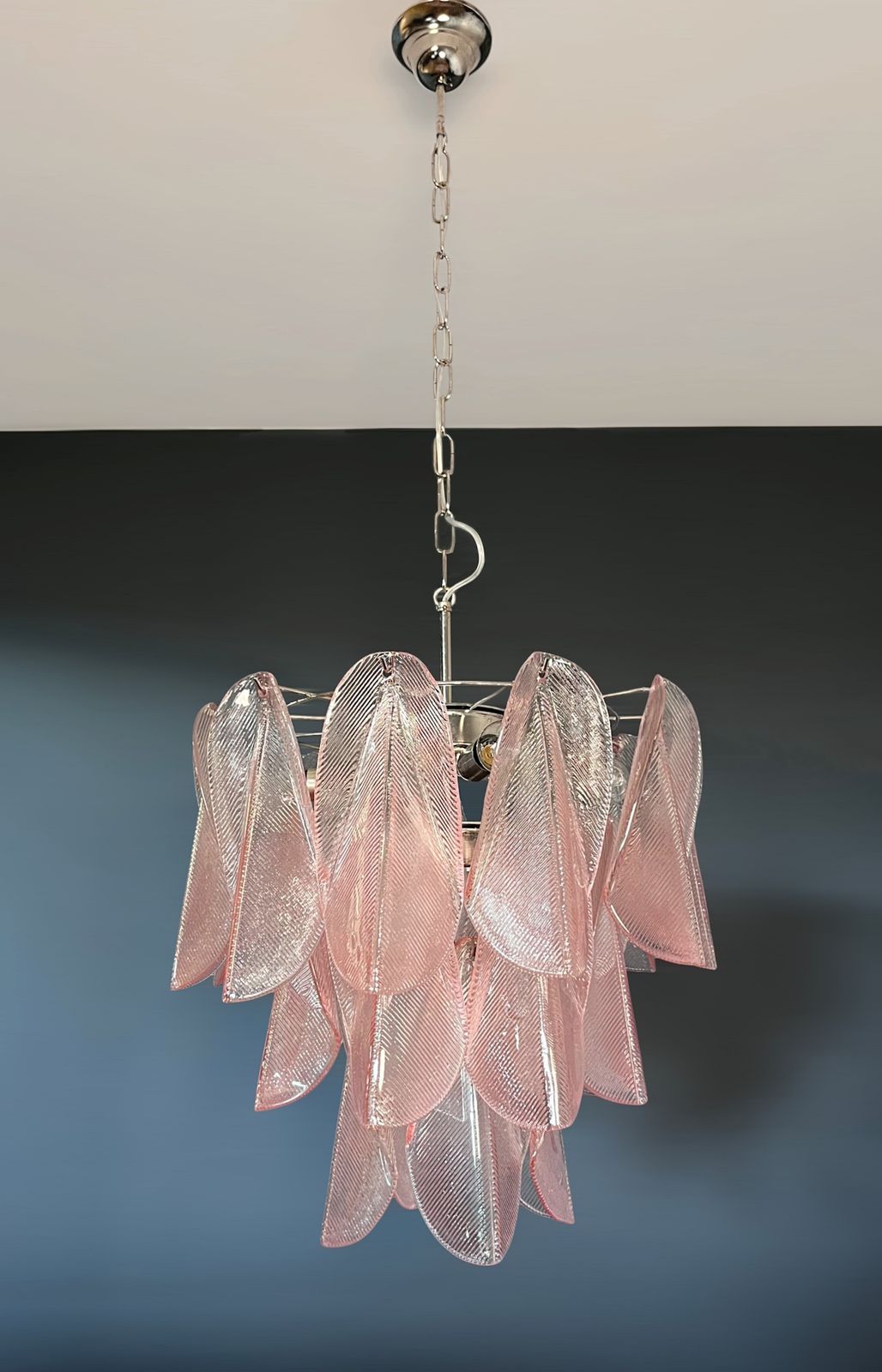 Italian Vintage Murano Chandelier   Mazzega   23 "Rondini" Pink Glass photo for sale