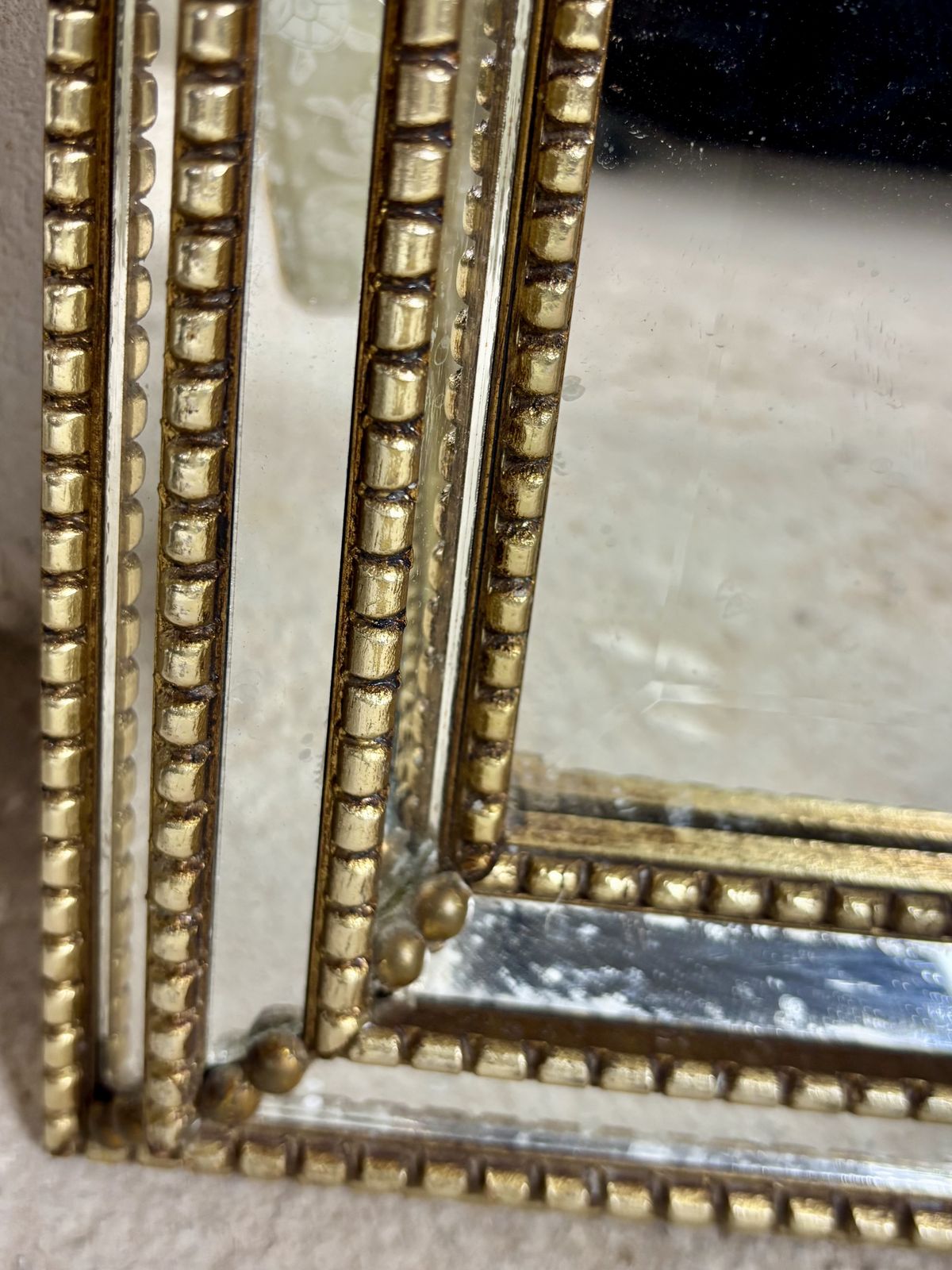 Wandspiegel Met Messing Frame En Geslepen Glas, Midden 20e Eeuw photo vintage