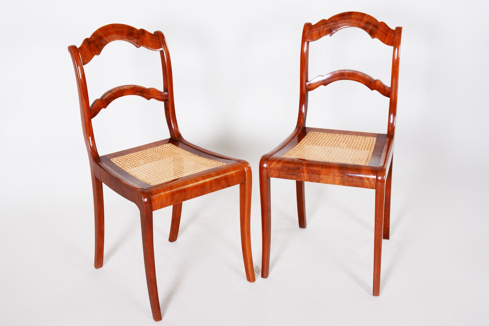 19th Century Pair Of Mahogany German Biedermeier Chairs, New Wickerwork Pedig