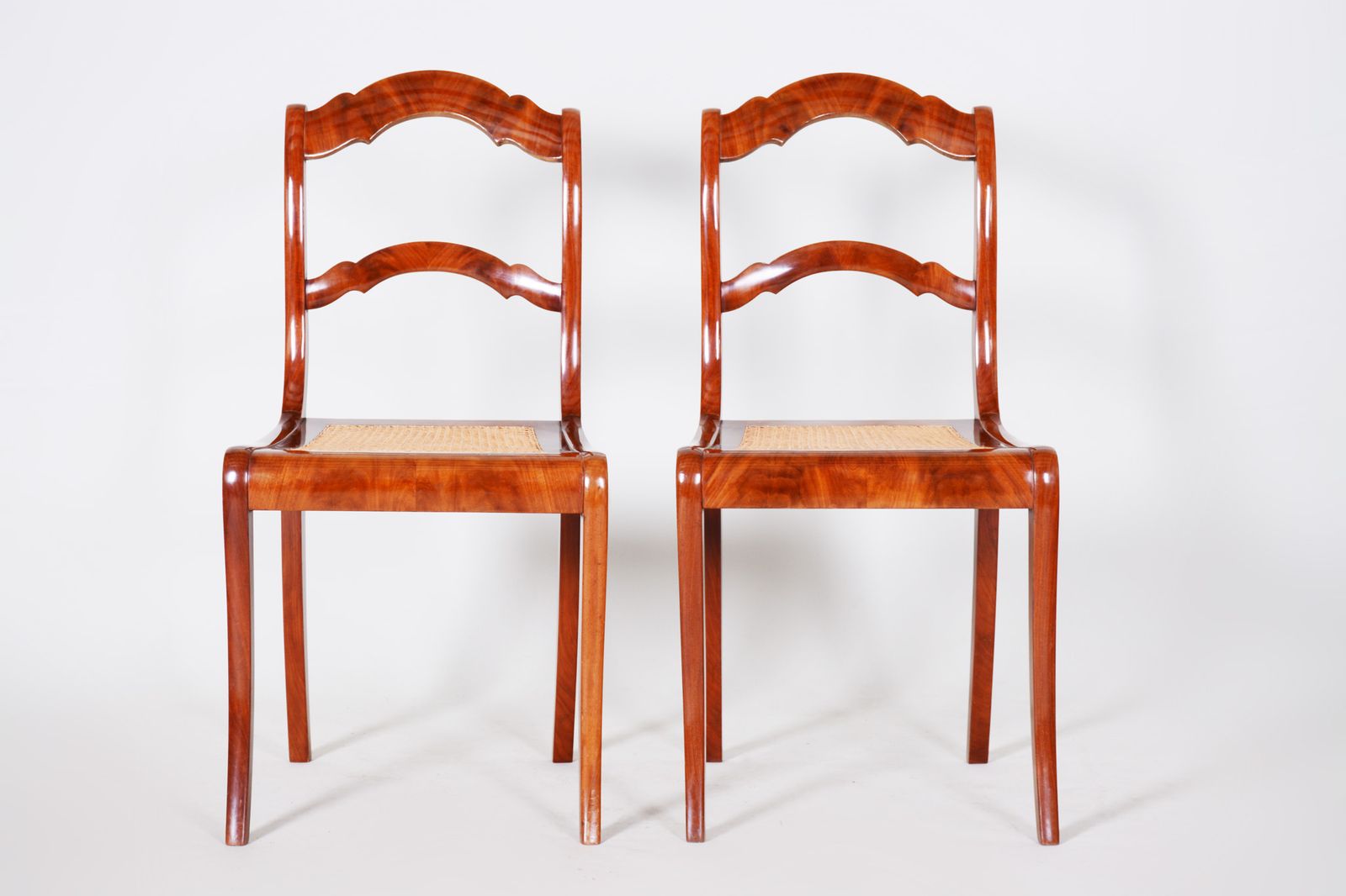 19th Century Pair Of Mahogany German Biedermeier Chairs, New Wickerwork Pedig photo for sale