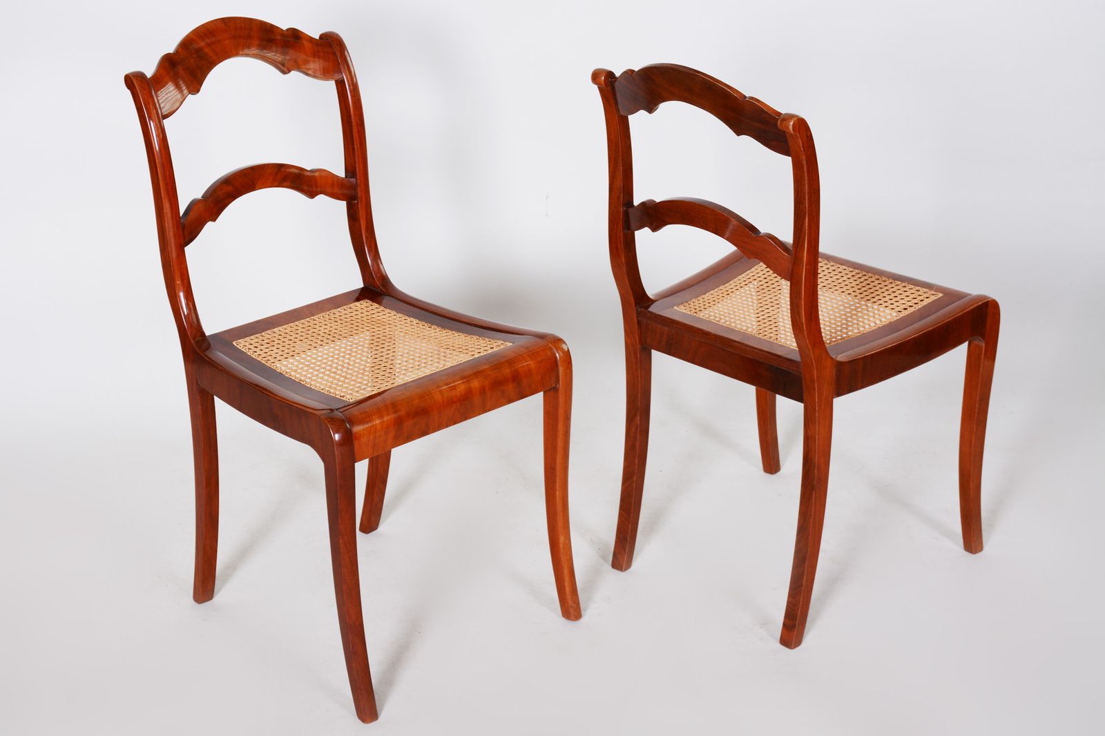 19th Century Pair Of Mahogany German Biedermeier Chairs, New Wickerwork Pedig photo vinterior