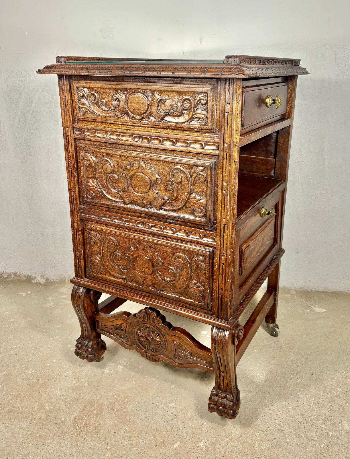 Victorian Oak Carved Serving Cabinet, 1920s photo for sale