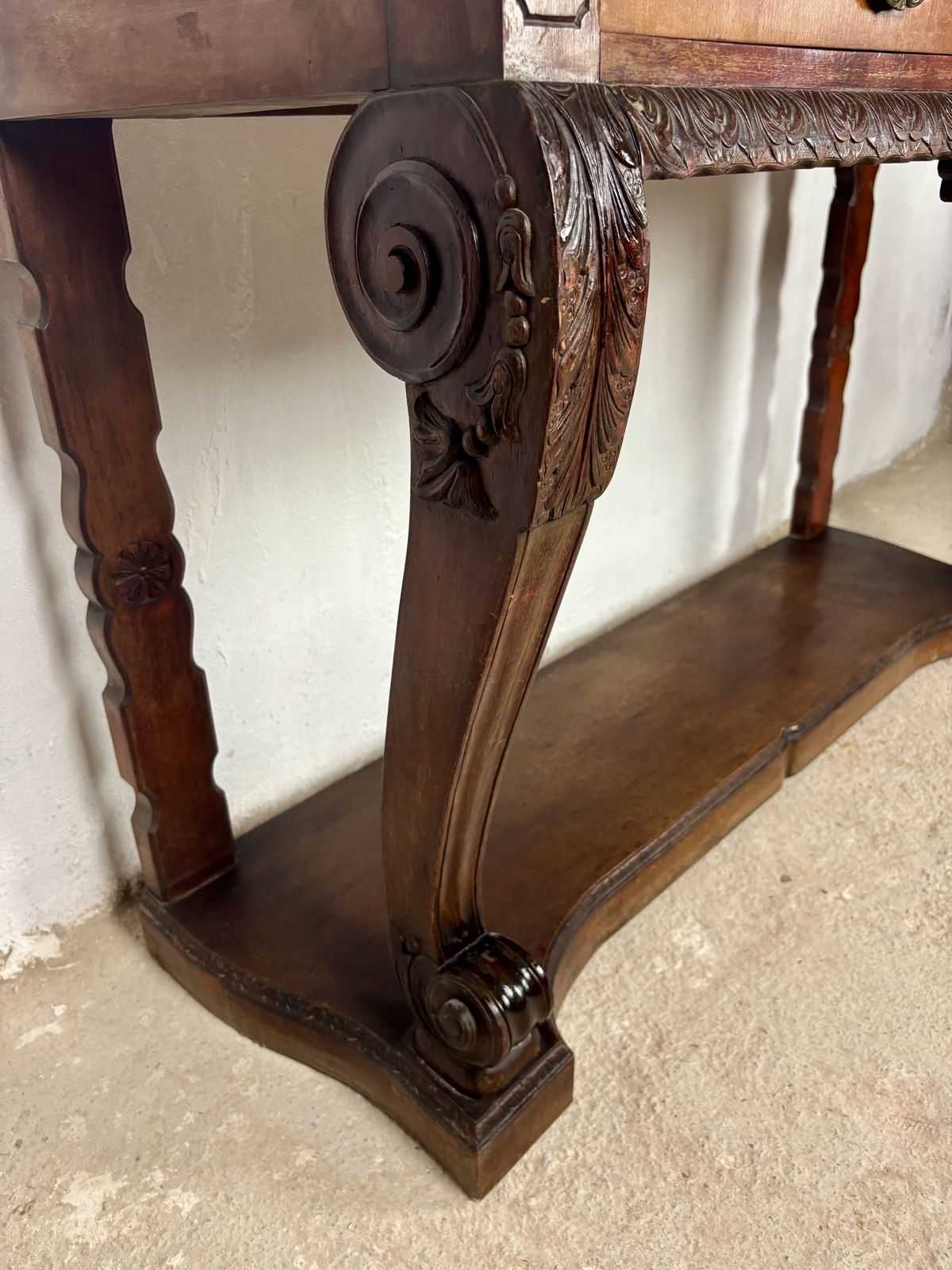 Mesa Consola 2 Cajones Color Caoba photo buy