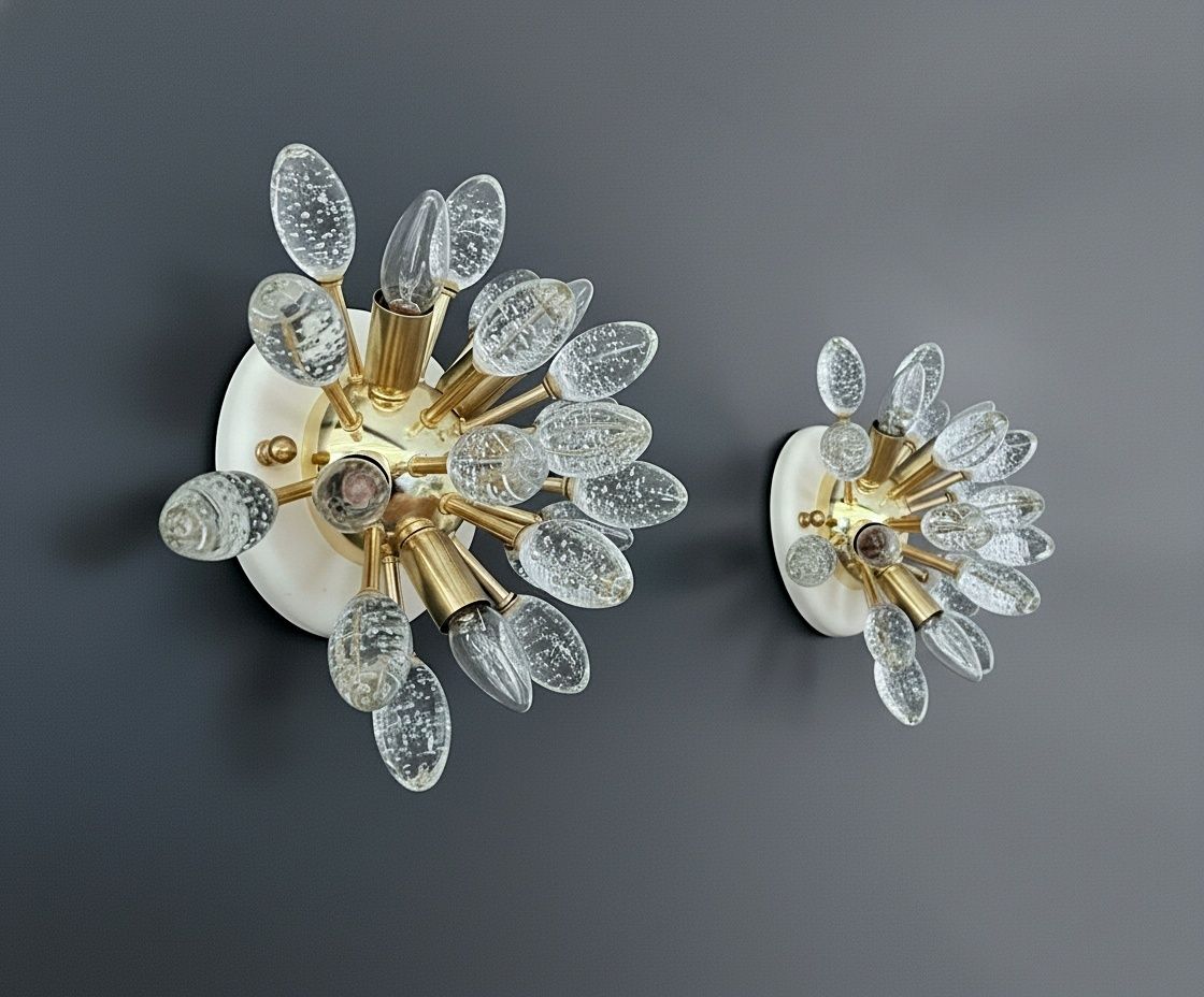 Pair Of Murano Brass Sputnik Wall Sconces / Ceiling Lights photo Lighting