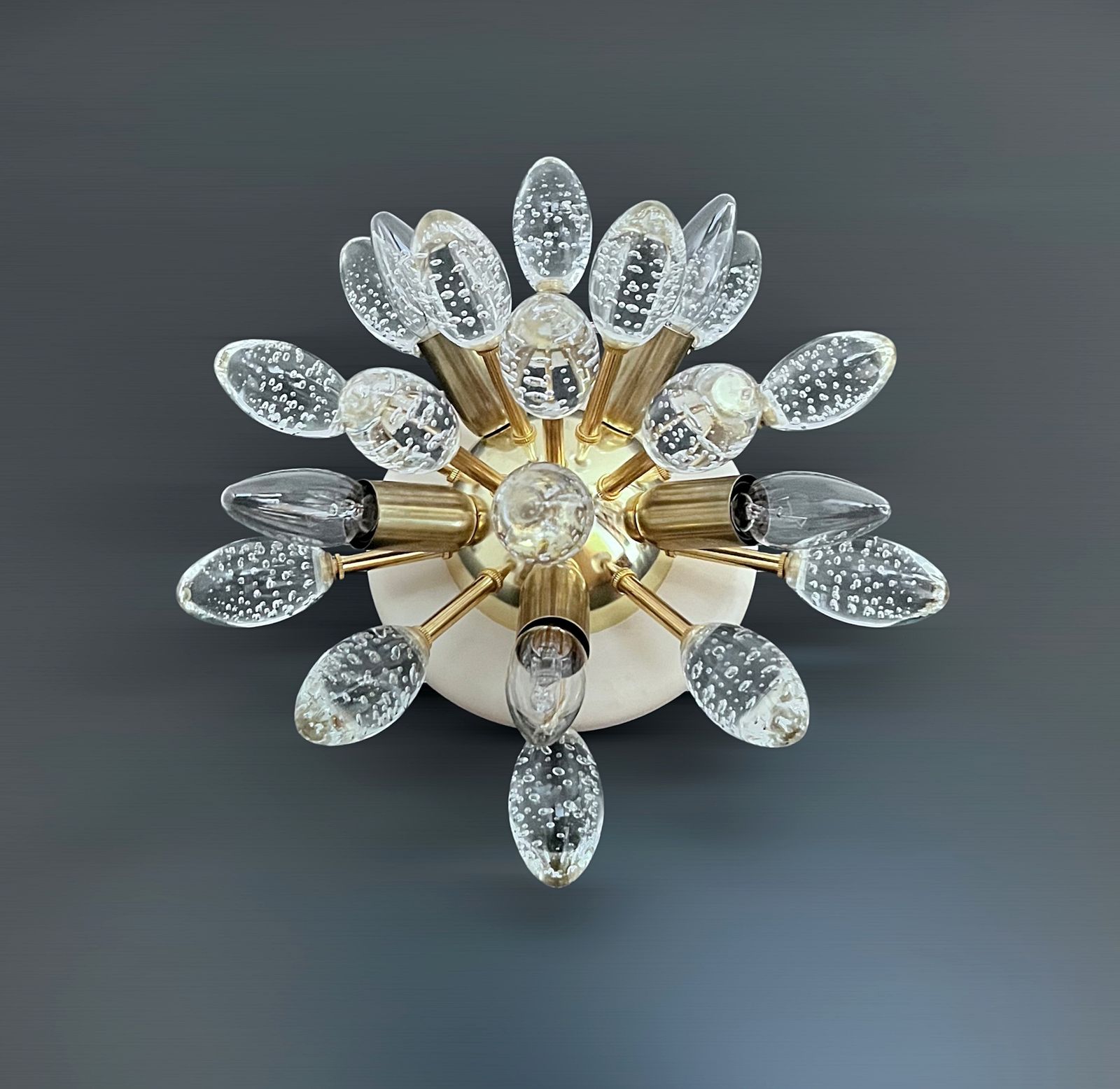 Pair Of Murano Brass Sputnik Wall Sconces / Ceiling Lights photo vinterior
