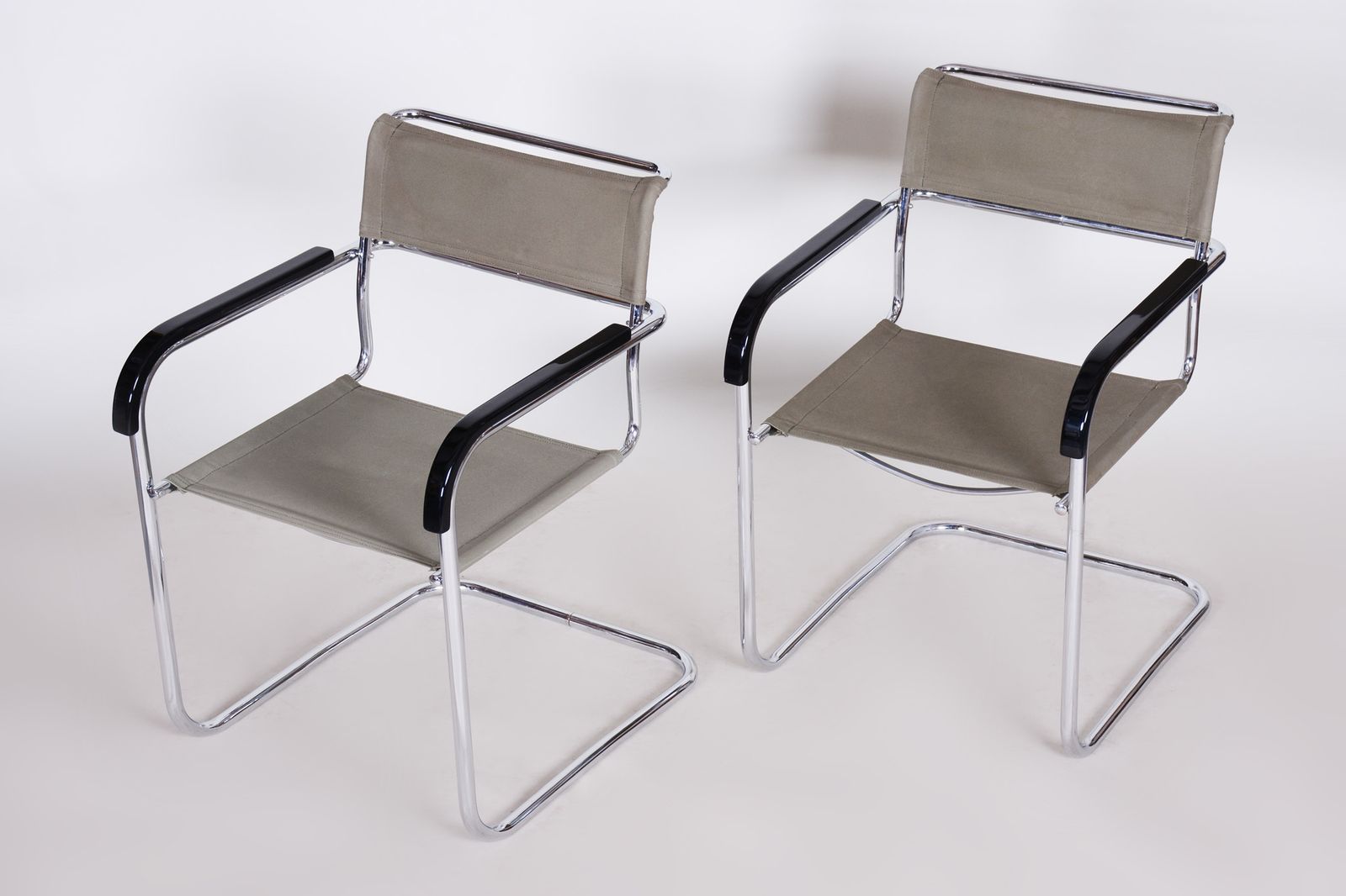 Pair Of Czech Bauhaus Armchairs, Marcel Breuer And Thonet, Chrome, Fabric, 1930s photo buy