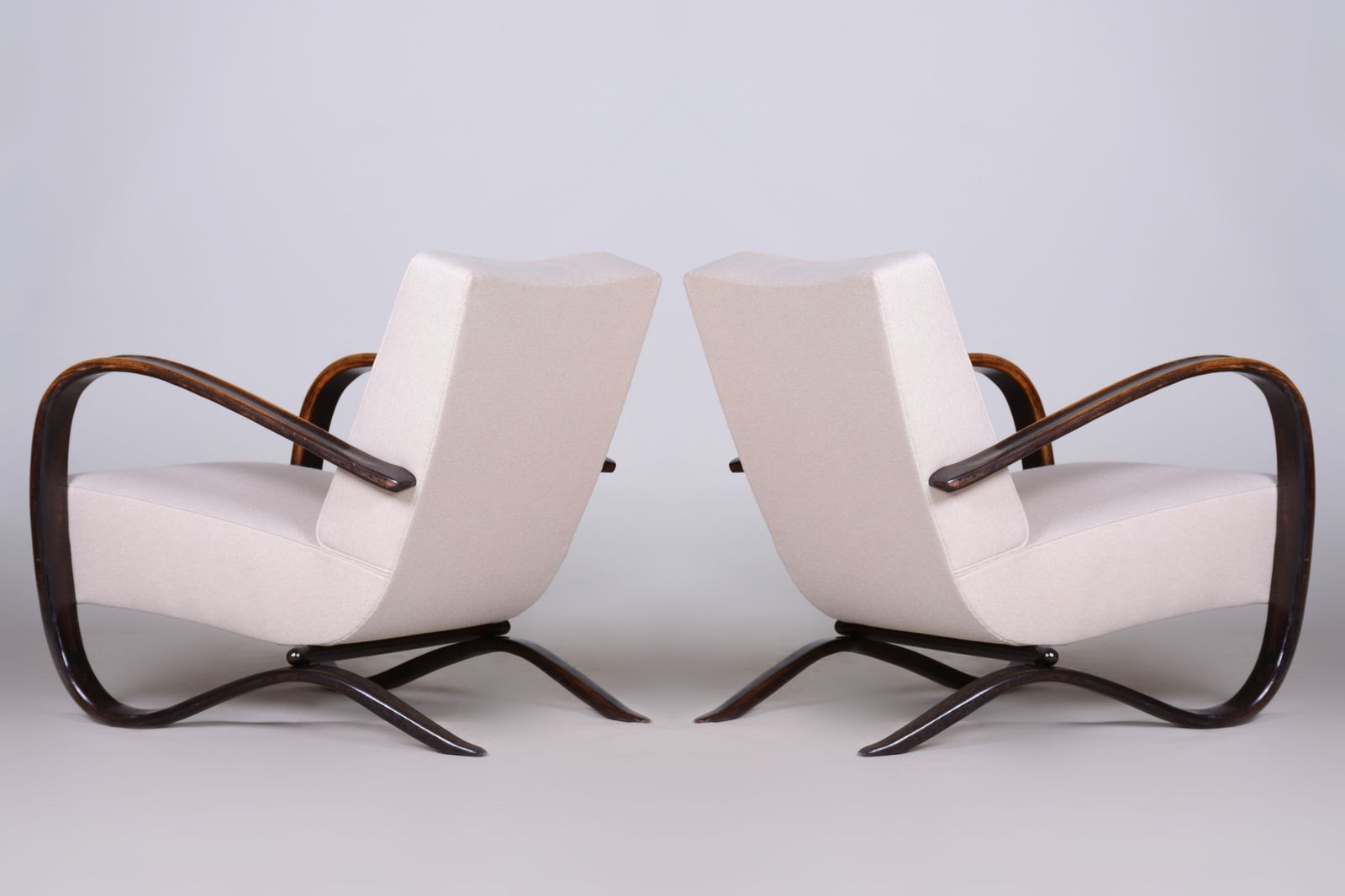 Furniture Pair Of Art Deco Beech Armchairs H 269 From Czechoslovakia By Jindrich Halabala photo