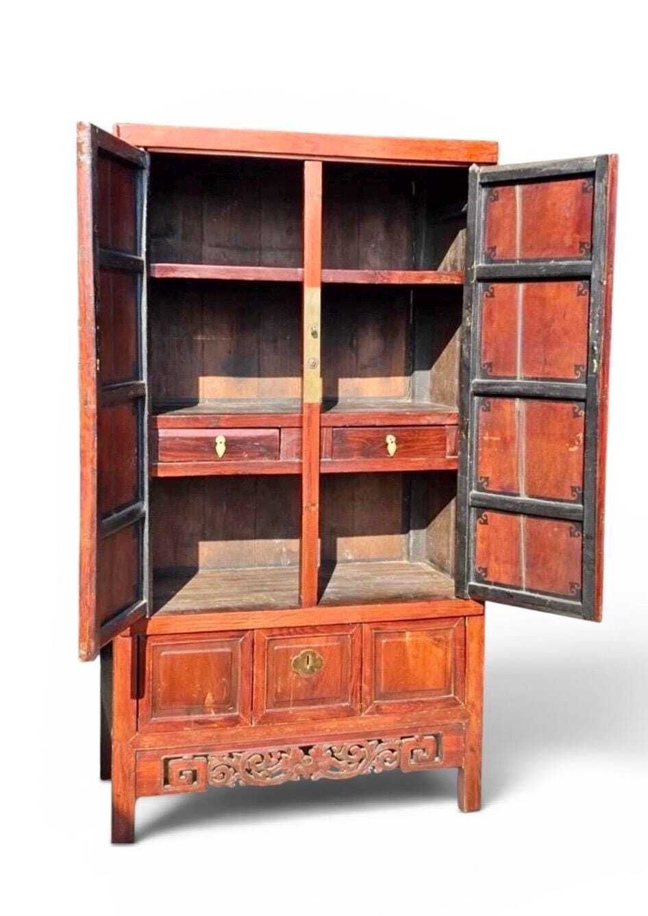 photo furniture Vintage Chinoiserie Wedding Cabinet | Custom Refinished Media Storage | China Crockery |Drinks