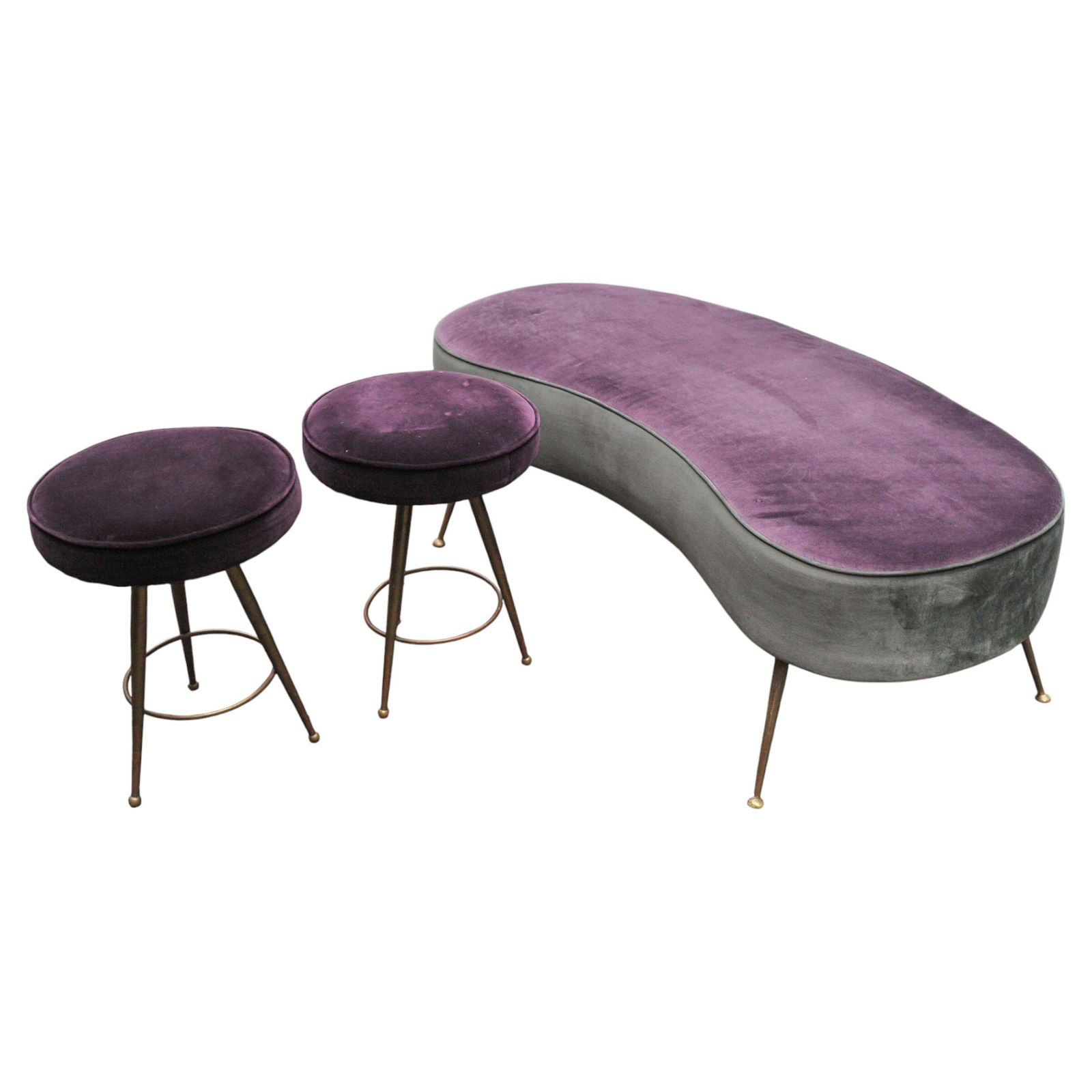 photo vinterior Gio Ponti Inspired Curved Ottoman With A Matching Pair Of Stools