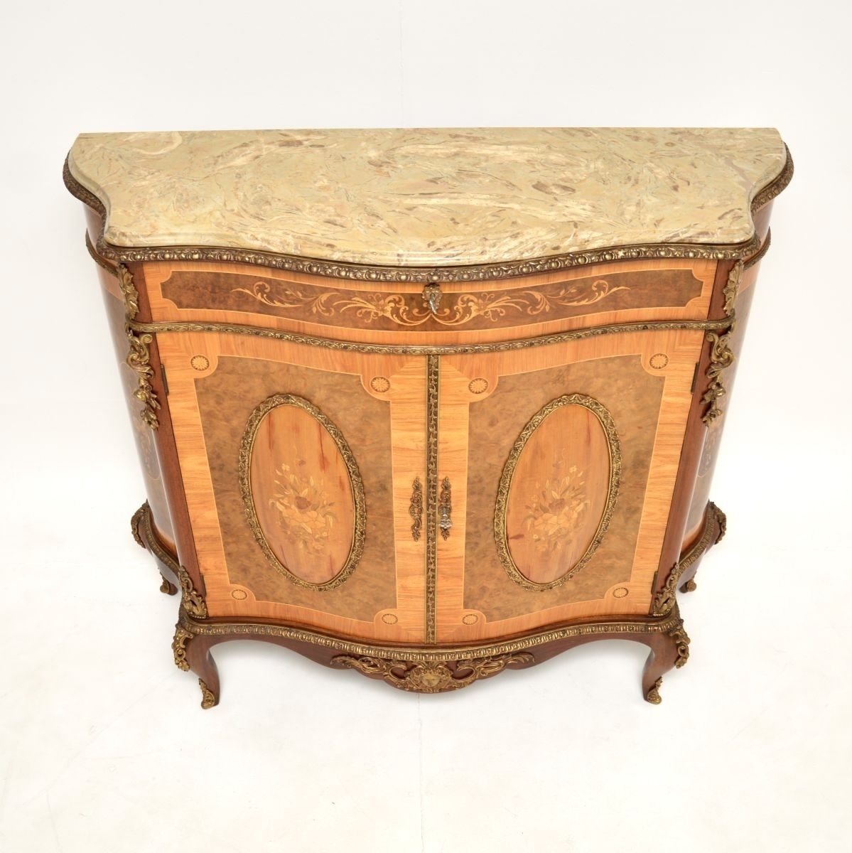 Antique French Inlaid Marquetry Marble Top Cabinet photo for sale
