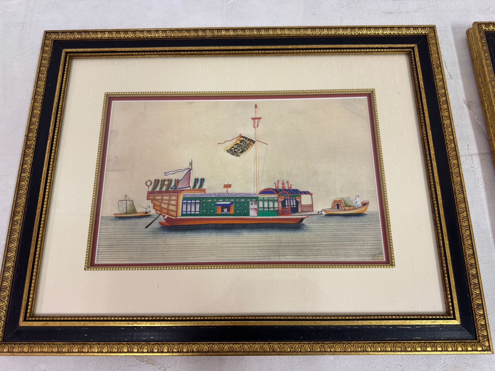 Set Of Six Chinese Rice Paper Paintings Of Boats photo 1495.0