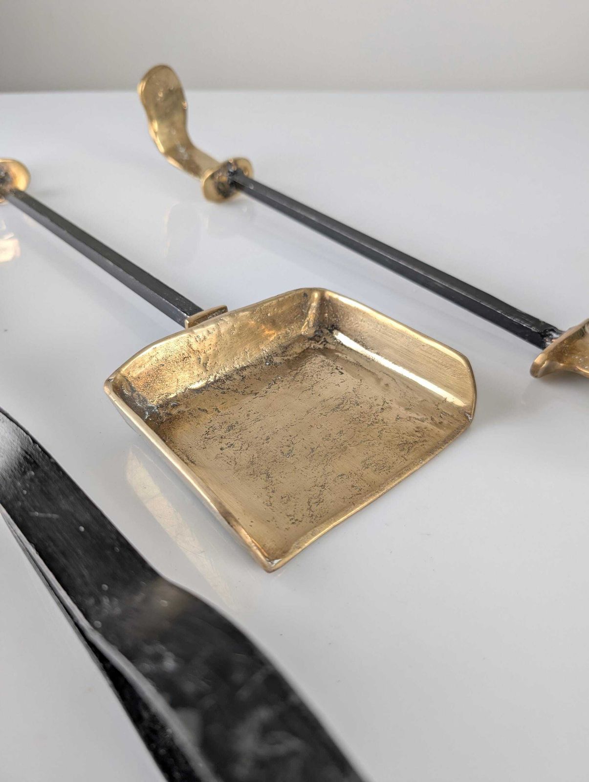 David Marshall Brutalist Brass And Iron Fireplace Tool Set, 1970s photo Home Fixtures
