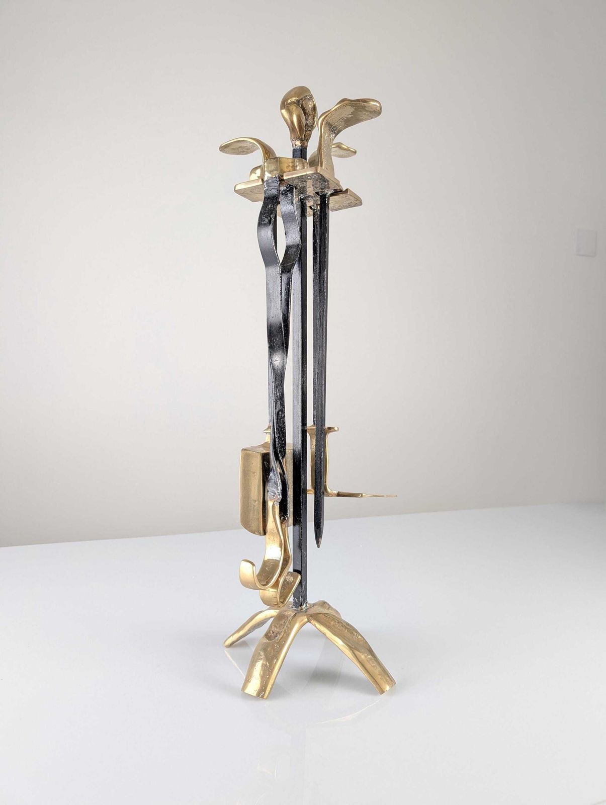 1628.0 David Marshall Brutalist Brass And Iron Fireplace Tool Set, 1970s photo