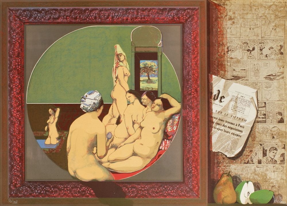 Lithographie signée Herman Braun Vega, Le Bain Turc d'après Ingres I, 1973