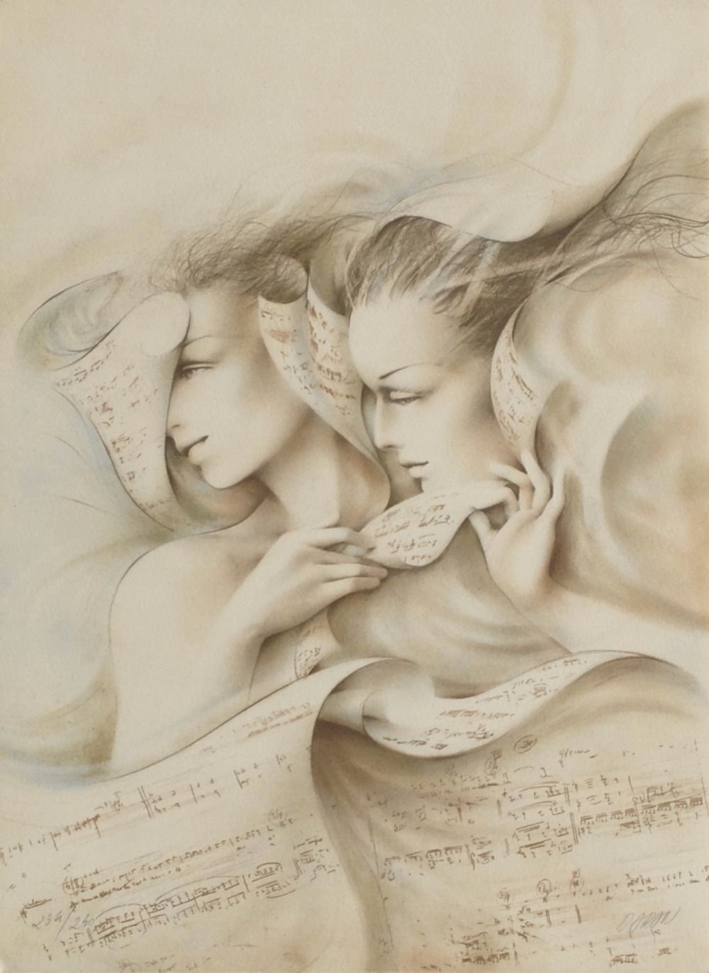 Gérard Daran Gesigneerde Lithografie Duo 1990