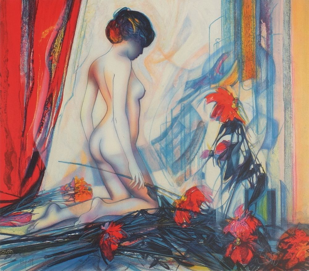 Jean Baptiste Valadié Gesigneerde Lithografie Le Rideau Rouge 1990