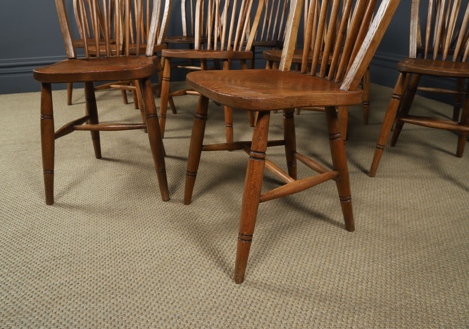 4495.0 Set Of Twelve Ash & Elm Windsor Hoop & Stick Back Kitchen Chairs (Circa 1910) photo