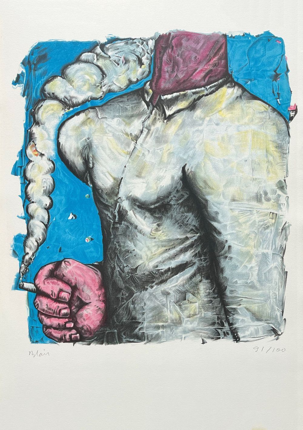 Lithographie signée Jean Charles Blais Le Fumeur 1984