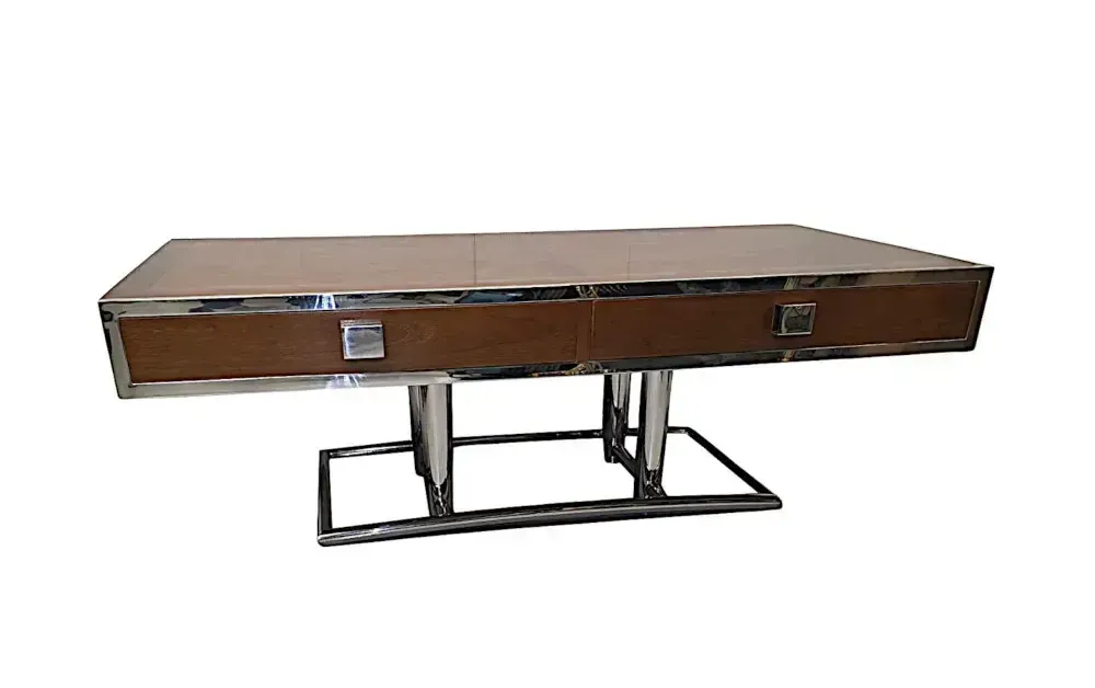 Mid-Century Design Salontafel van Chroom en Walnoot met Vier Lades