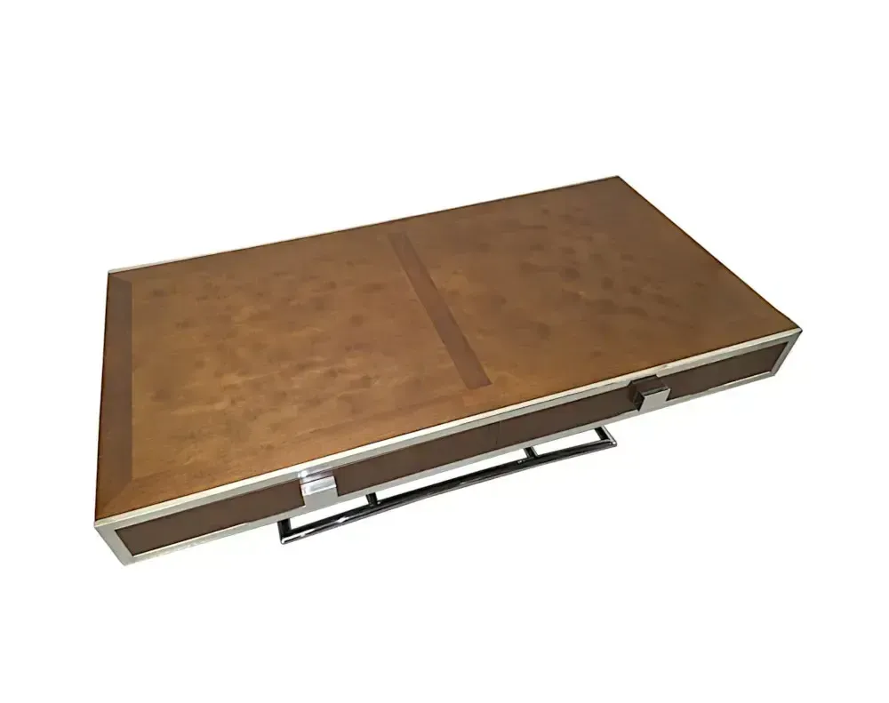 Mid-Century Design Salontafel van Chroom en Walnoot met Vier Lades photo 1295.0