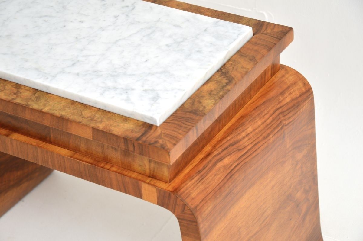 Art Deco Burr Walnut Marble Top Side Table photo buy