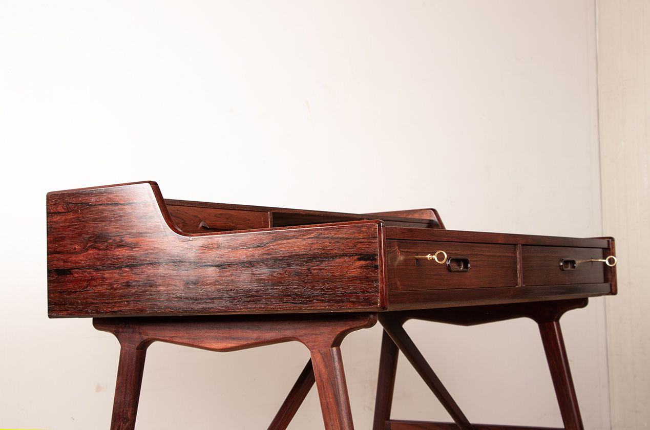 Furniture Danish Rosewood Desk, Model 56 By Arne Wahl Iversen For Vinde Mobelfabrik 1960. photo