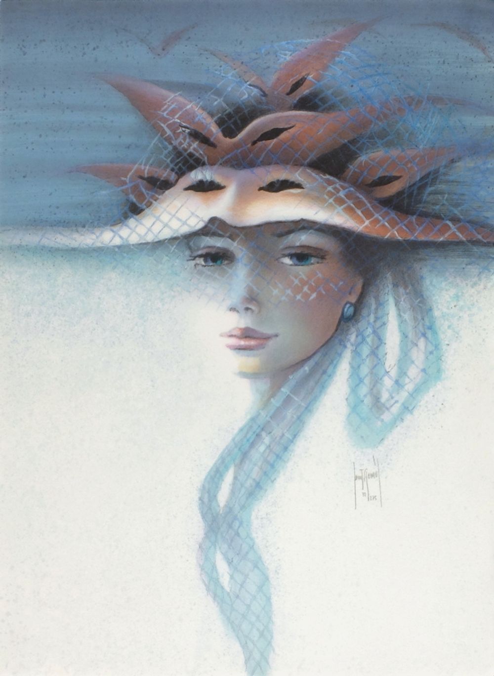 Lithographie signée Francis De Saint Genies, Voilette, 1990