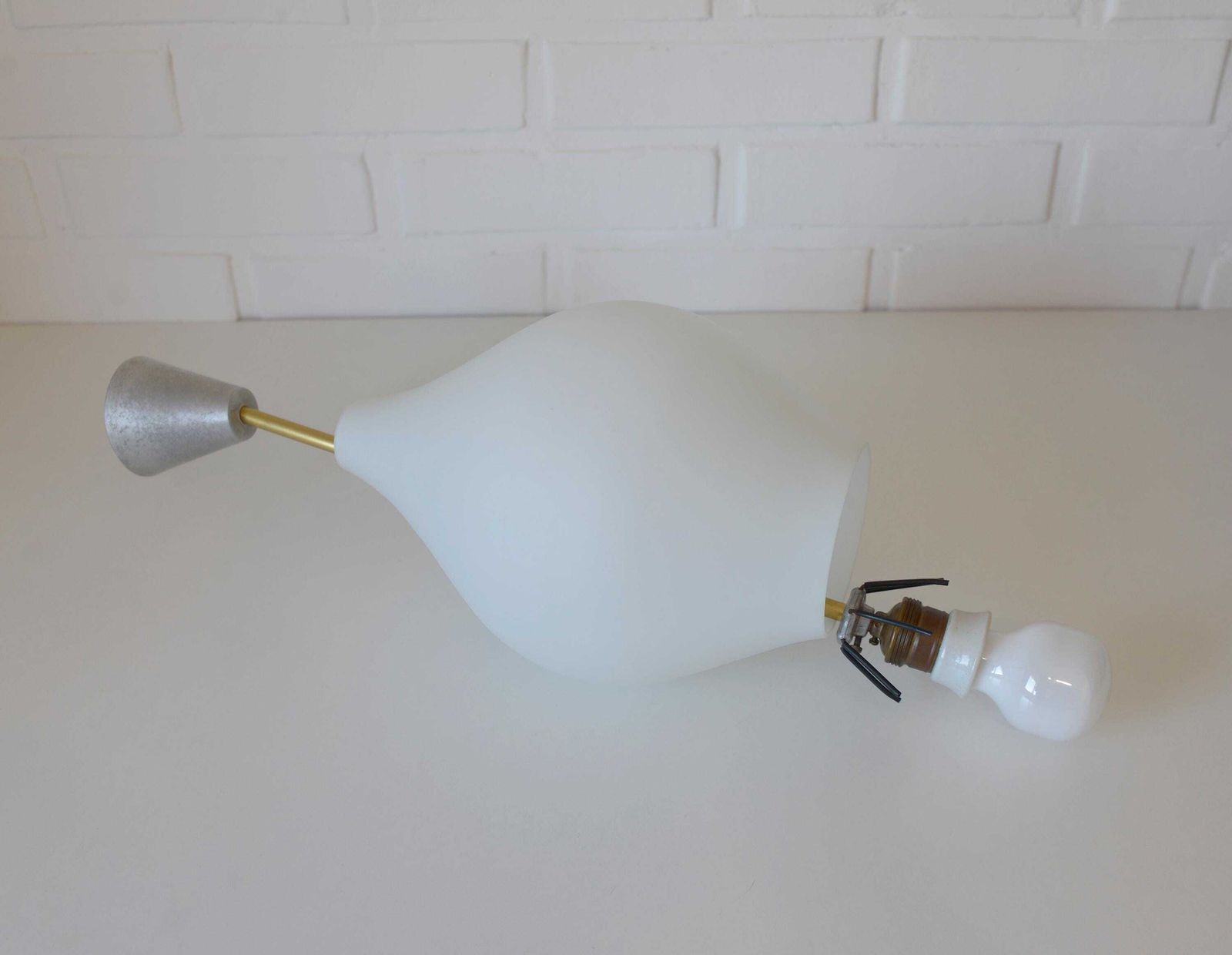 257.0 Vintage Milk Glass Pendant Lamp: Mid Century Modern Scandinavian Lighting photo