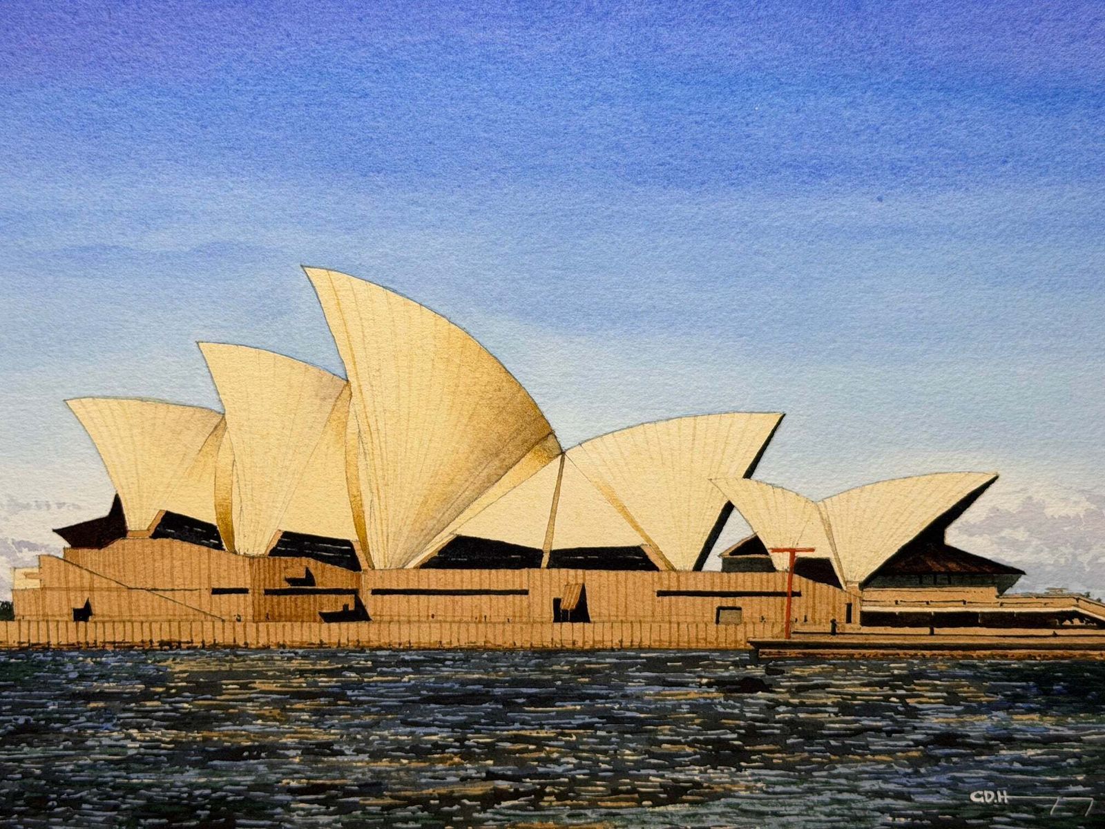 Vintage Sydney Opera House Painting Signed By G. Douglas Hemingway Dated 1977